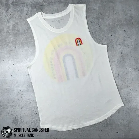 SPIRITUAL GANGSTER GOOD THINGS HORIZON RAINBOW GRAPHIC MUSCLE TANK WHITE SMALL - Picture 2 of 13